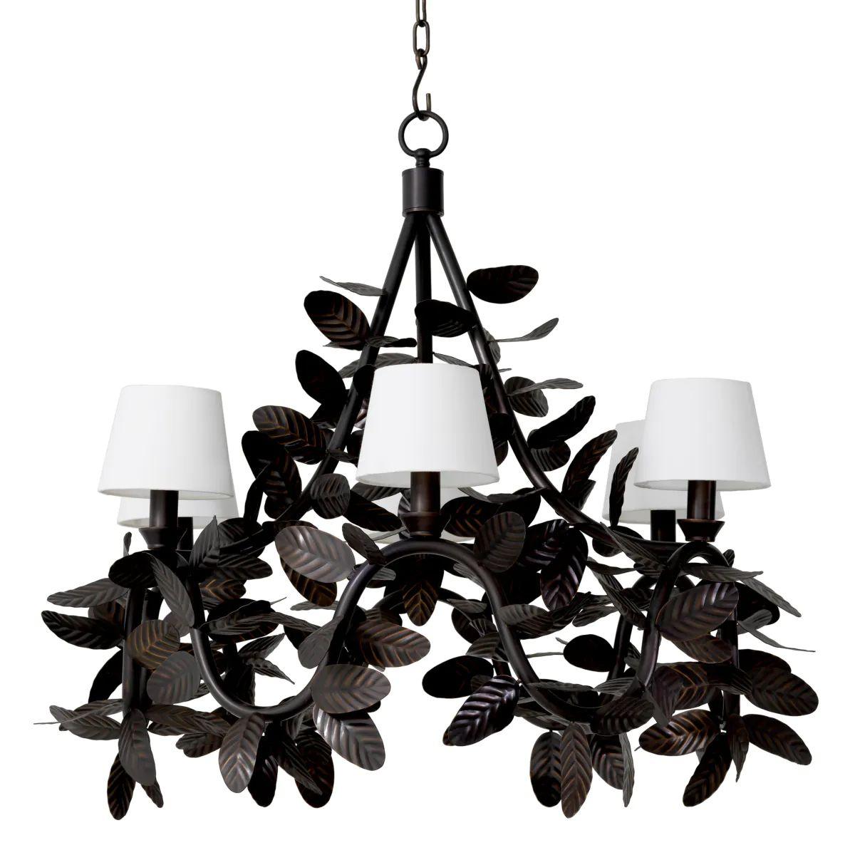 Contemporary Chandelier in Bronze Finish with Sculpted Leaves For Sale