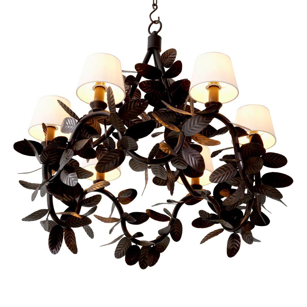 Chandelier in Bronze Finish with Sculpted Leaves For Sale 1