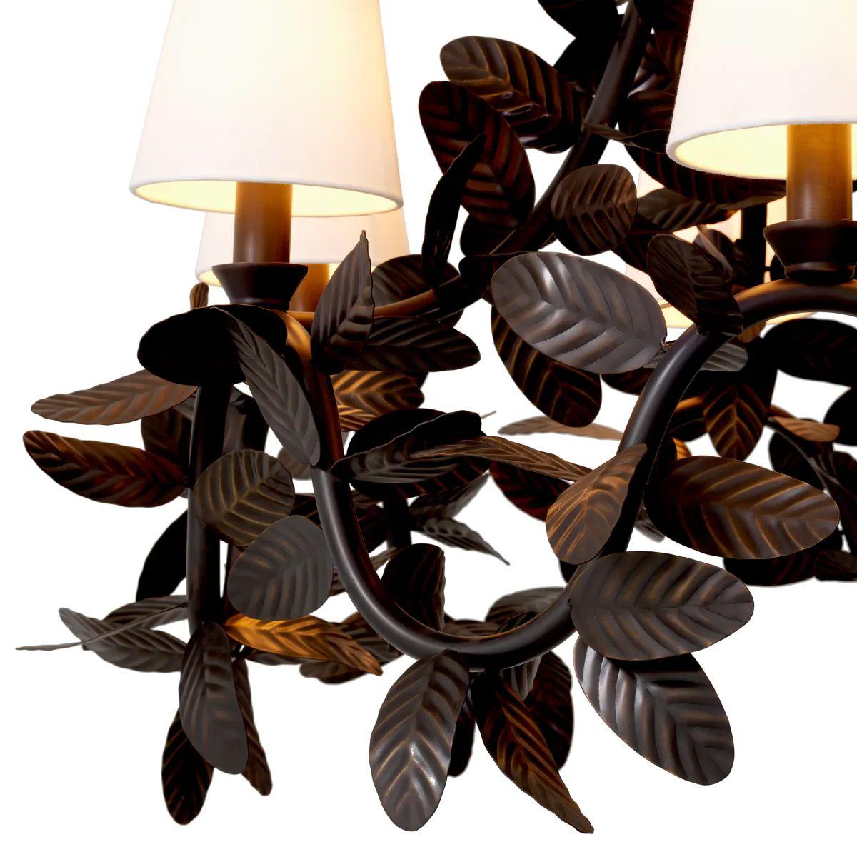 Chandelier in Bronze Finish with Sculpted Leaves For Sale 2