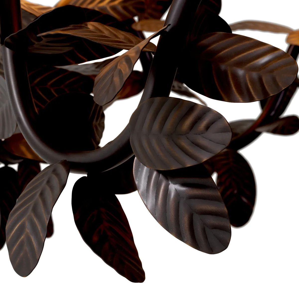 Chandelier in Bronze Finish with Sculpted Leaves For Sale 3