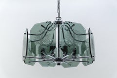Kronleuchter aus Chrom mit 8 geschliffenen Glasplatten mit Baum des Lebens-Motiv, 1960er Jahre