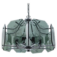 Chandelier in Chrome with 8 cut Glass Panes with Tree of Life Motif, 1960s 