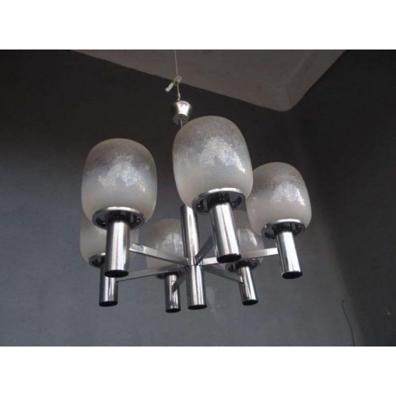 20th Century Chandelier in Chromed Metal and Blown Glass, 1970 For Sale