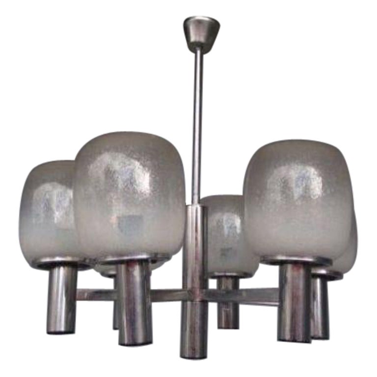 Lustre en métal chromé et verre soufflé, 1970