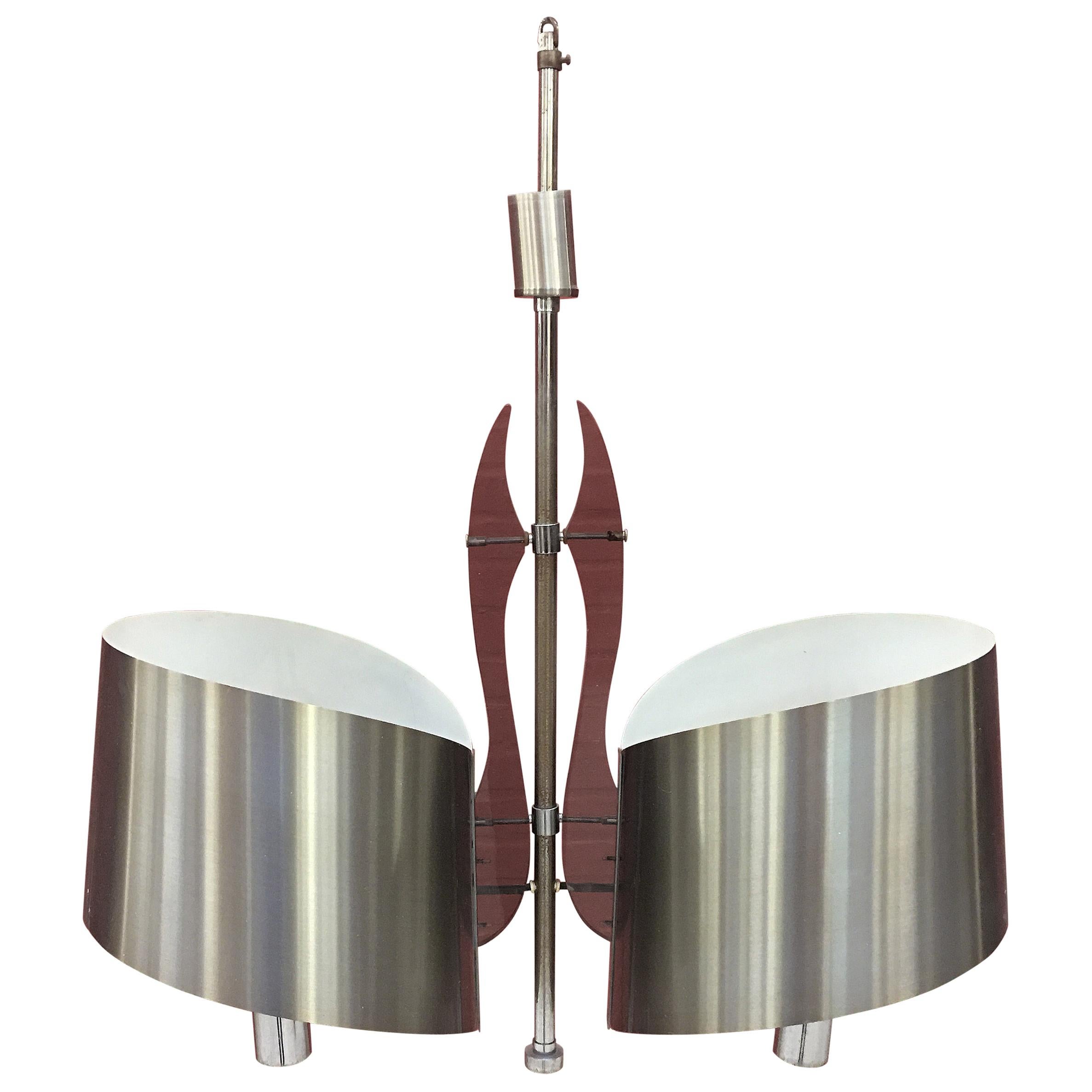 Chandelier in Chromed Metal and Plastic in the Style of Sciolari, circa 1970 For Sale