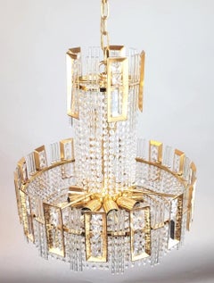 Chandelier In Gilded Brass And Glass Garlands - 12 Lights