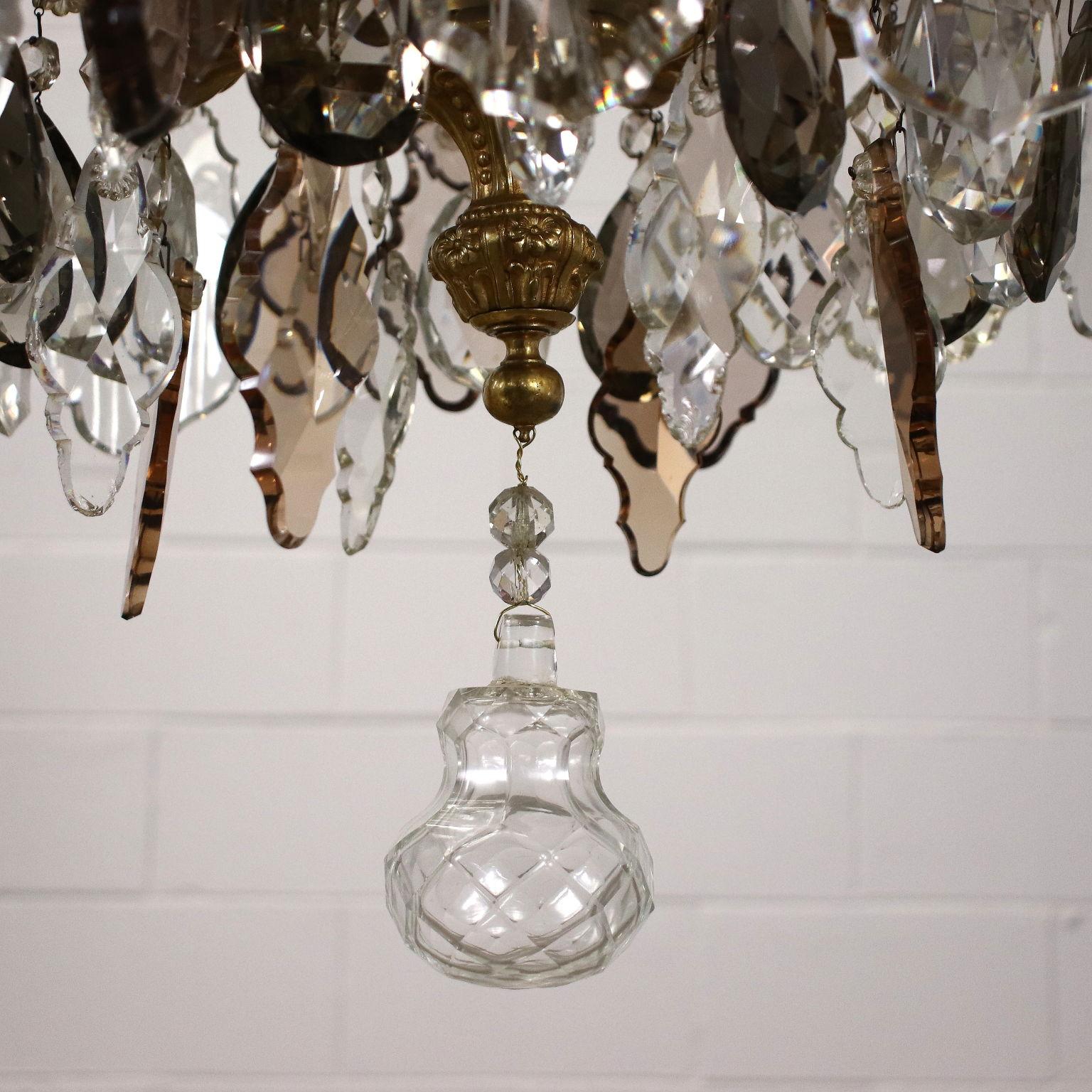Chandelier in Gilded Bronze and Glass For Sale 6