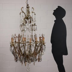 Italian Gilded Bronze and Glass Chandelier, 12 Arms, Baccarat Style