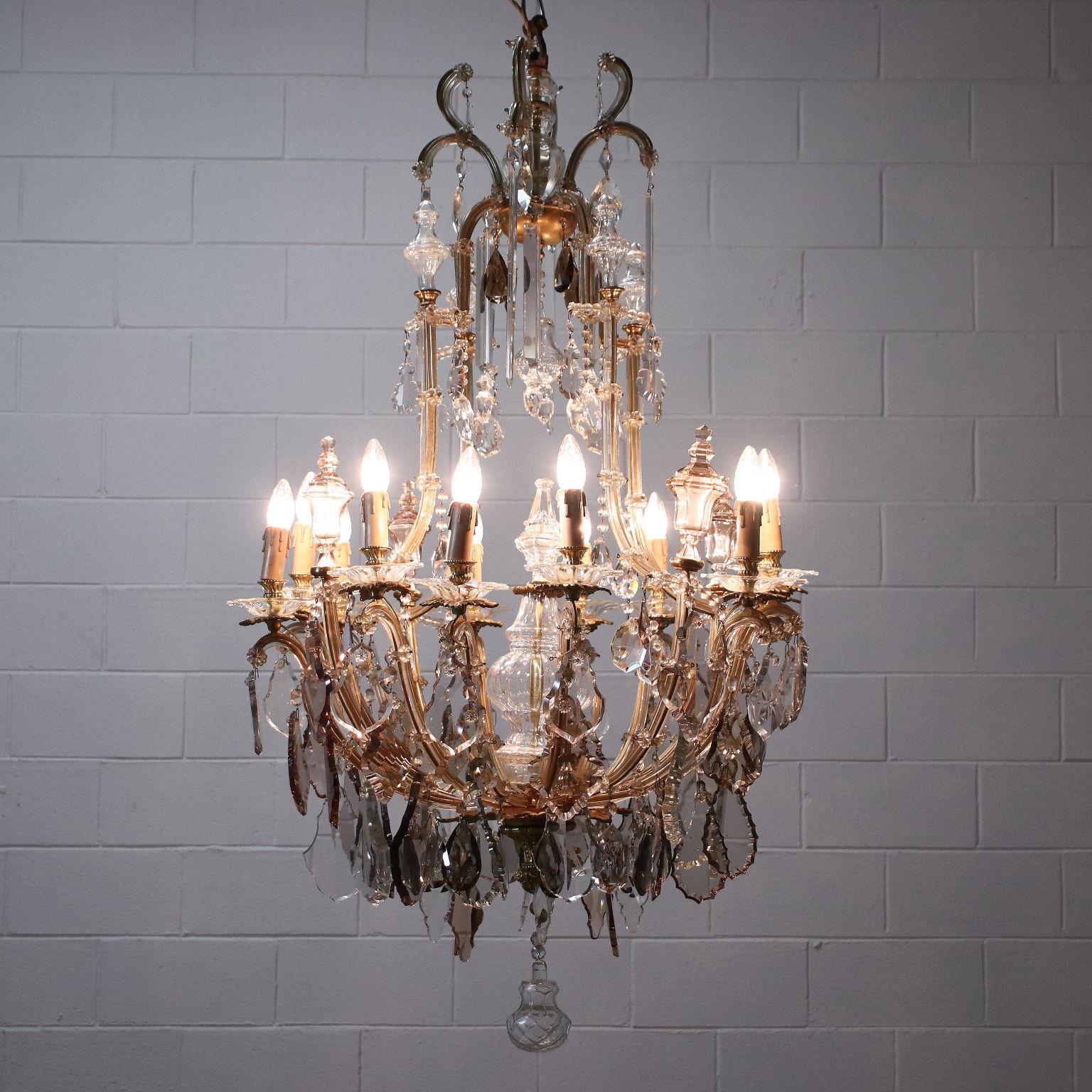 Other Chandelier in Gilded Bronze and Glass For Sale