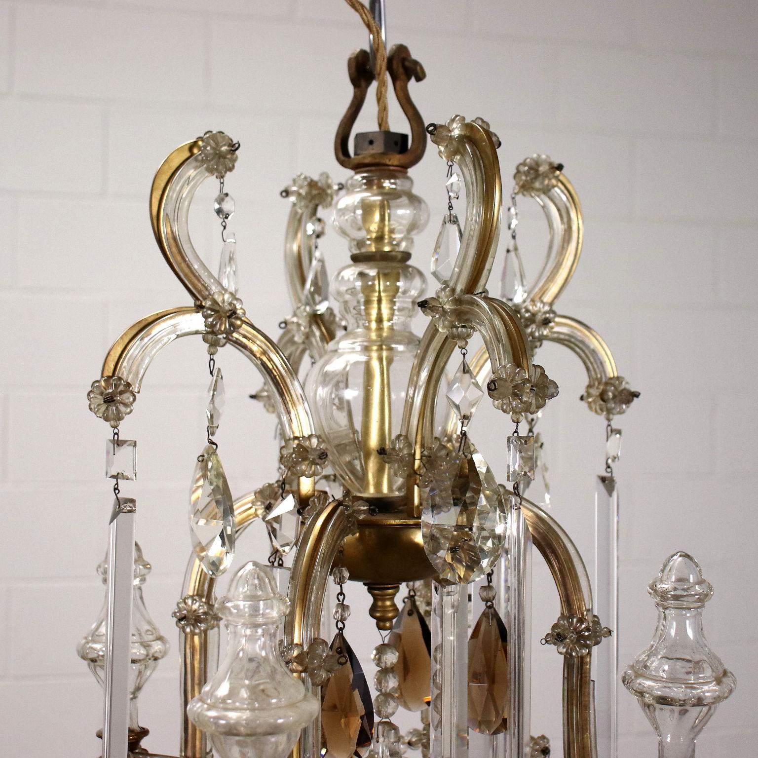 Italian Chandelier in Gilded Bronze and Glass For Sale