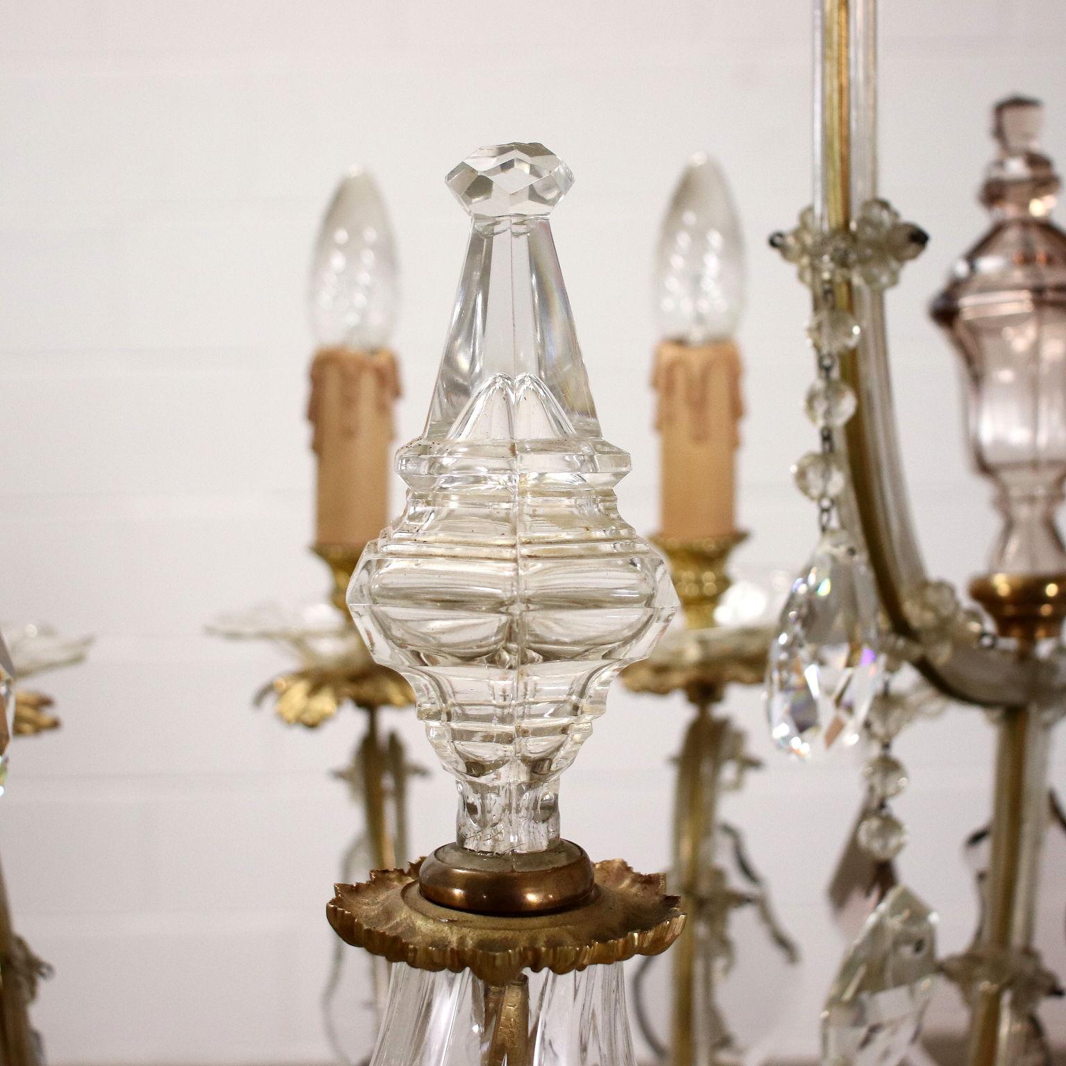 Chandelier in Gilded Bronze and Glass For Sale 2