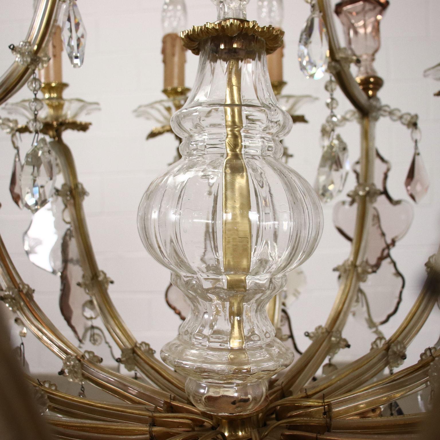 Chandelier in Gilded Bronze and Glass For Sale 3