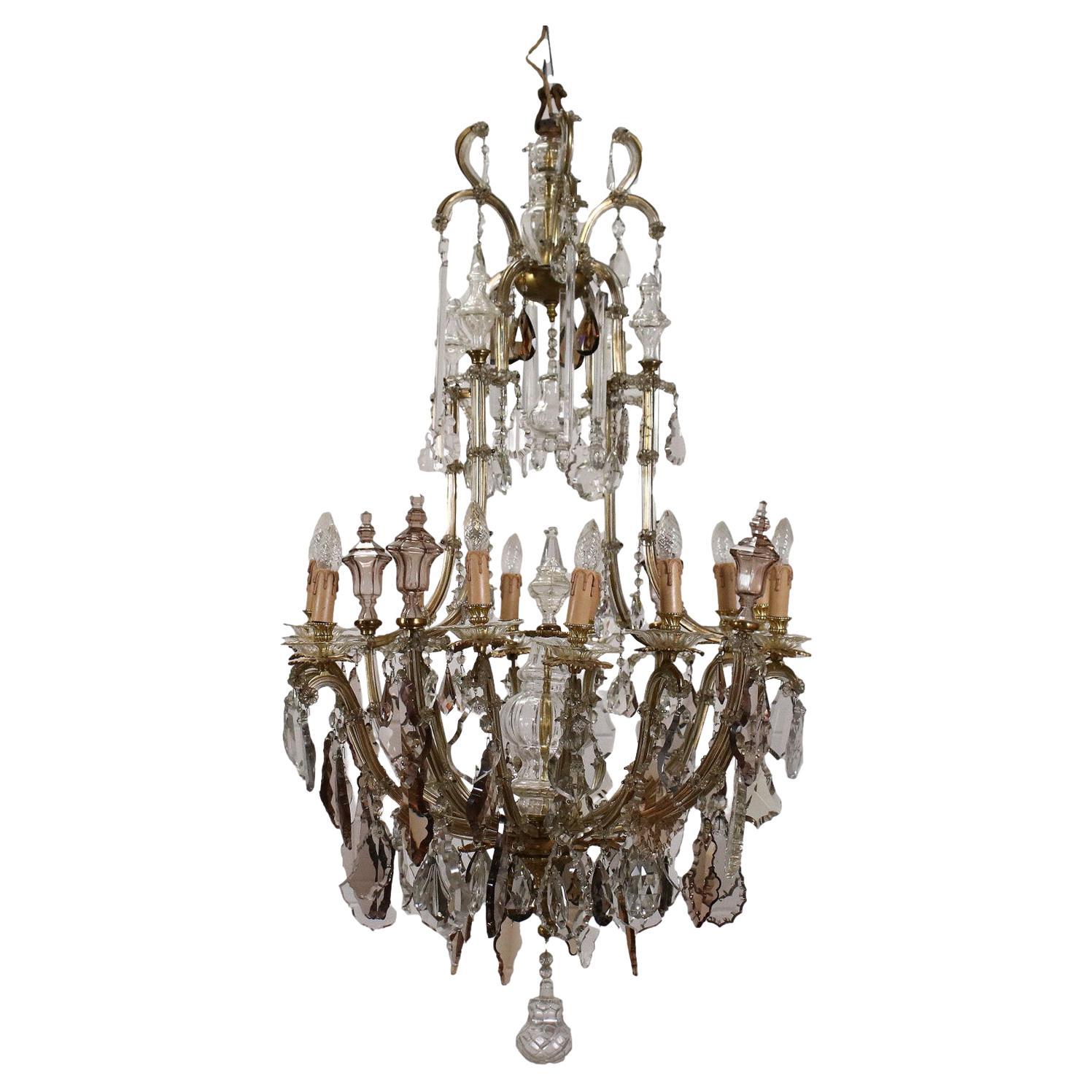 Chandelier in Gilded Bronze and Glass