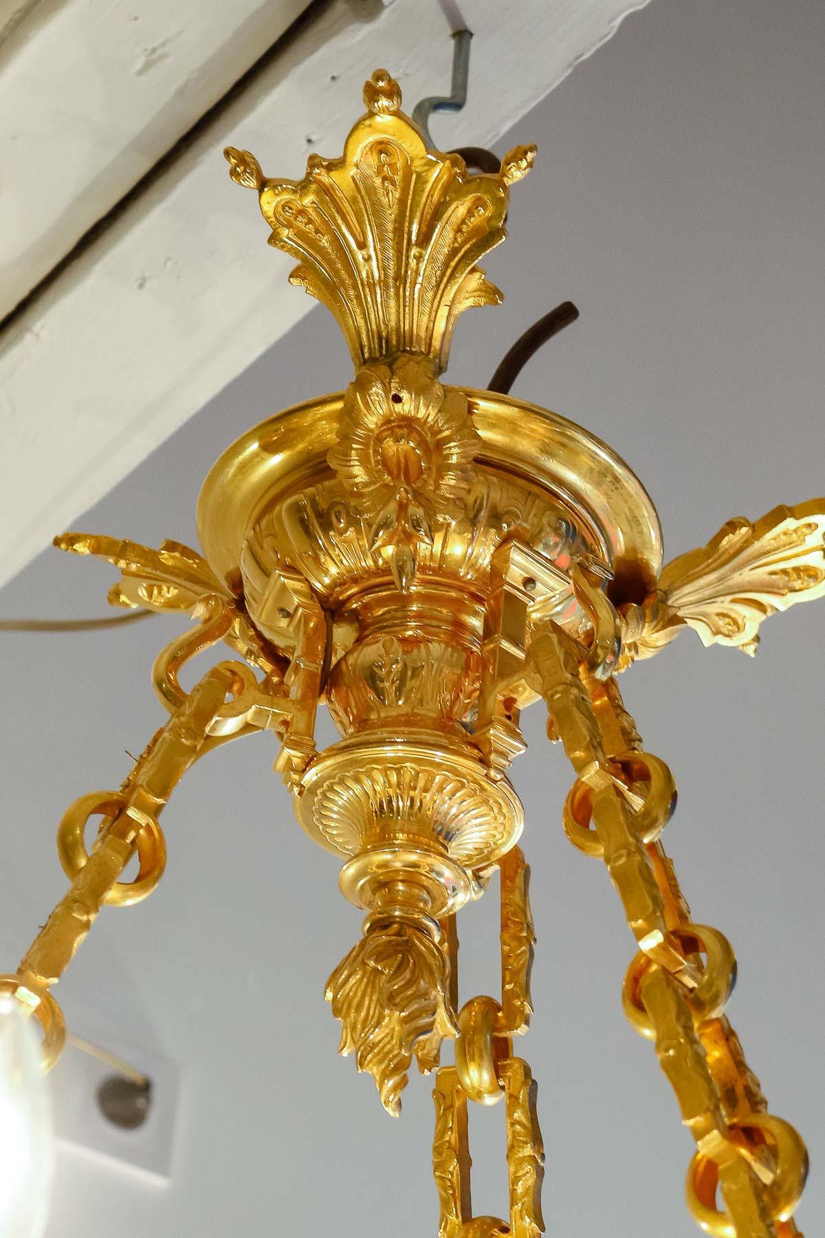 Chandelier in Gilt Bronze and Alabaster, 19th Century. For Sale 2