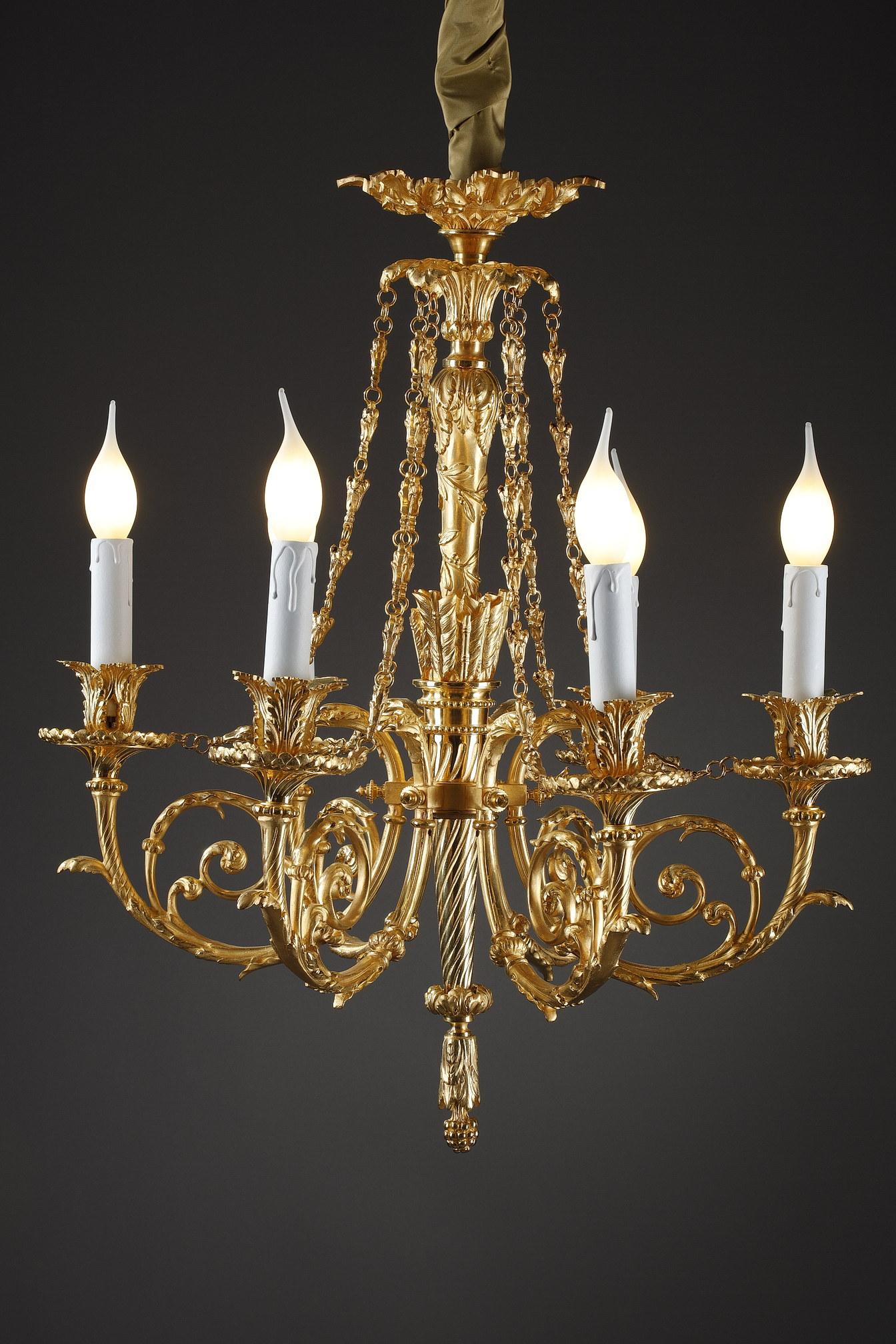 Chandelier in Gilt Bronze with Six Lights 6