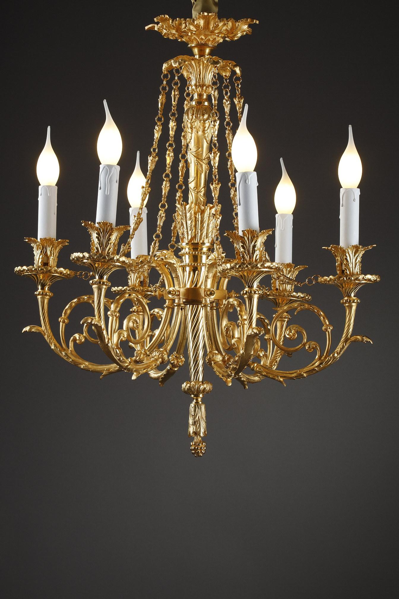 Chandelier in Gilt Bronze with Six Lights 7