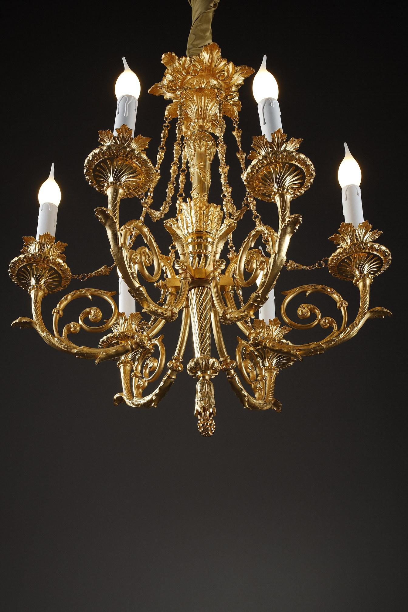 Chandelier in Gilt Bronze with Six Lights 9