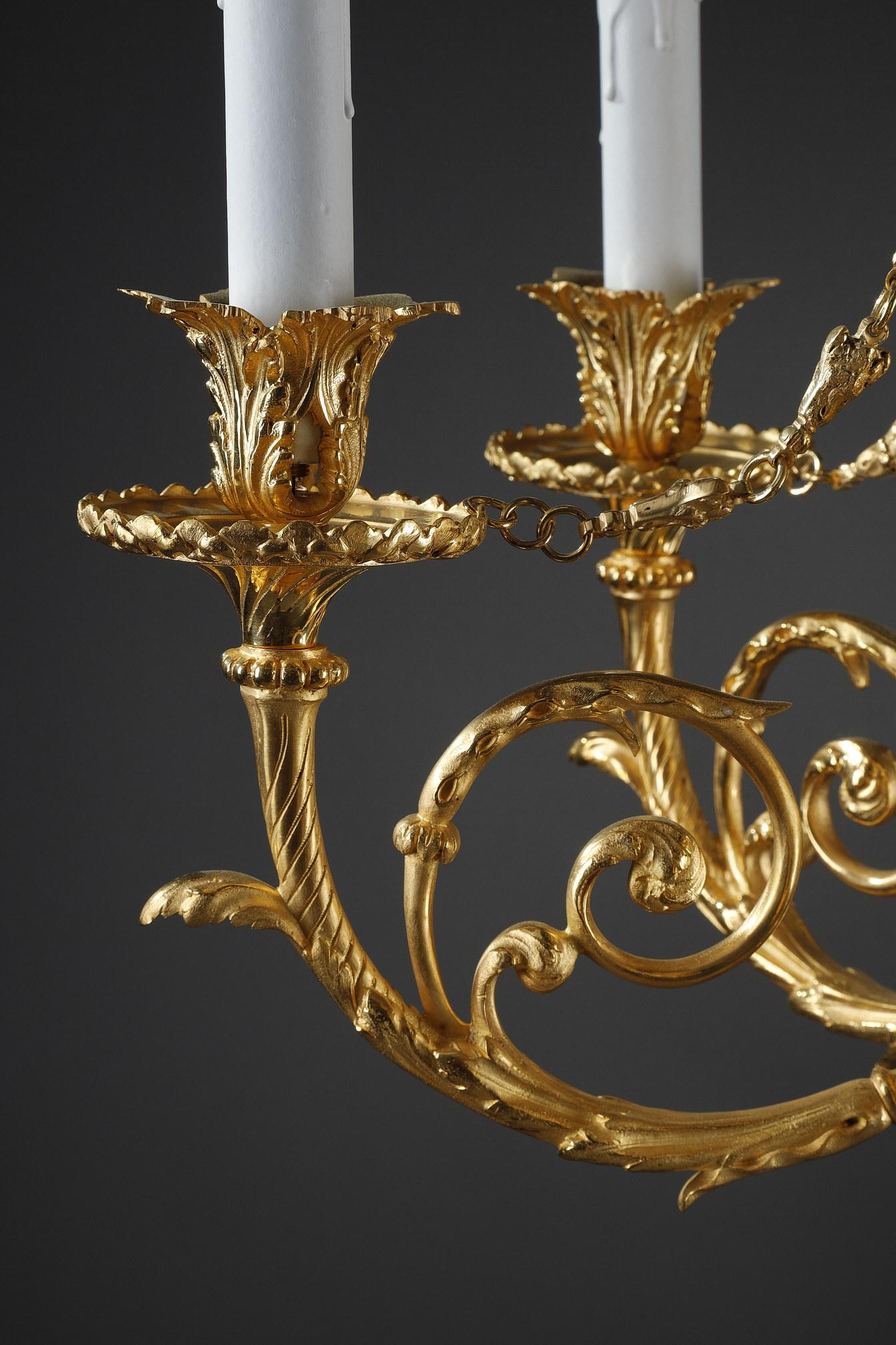 Chandelier in Gilt Bronze with Six Lights 11