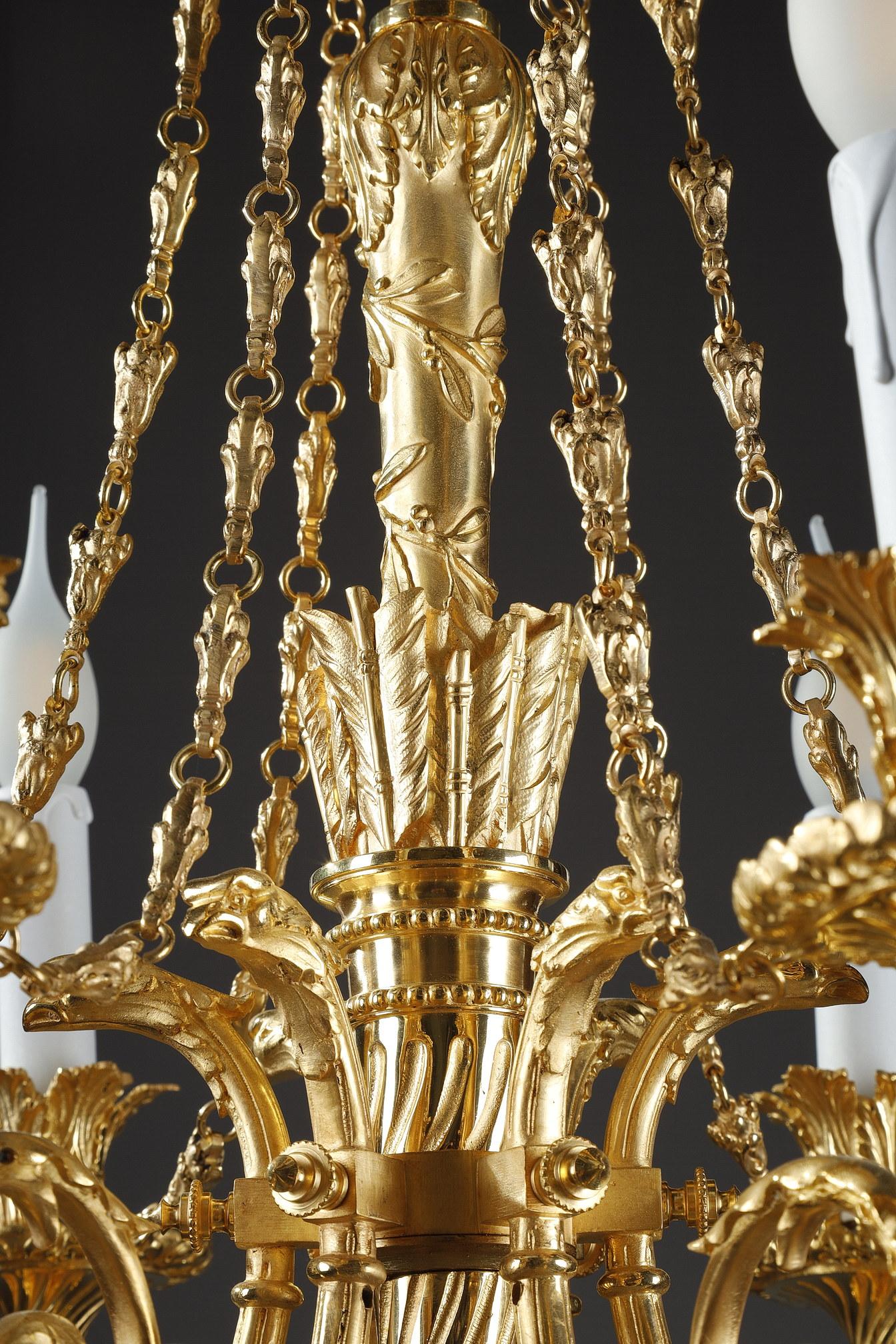 French Chandelier in Gilt Bronze with Six Lights