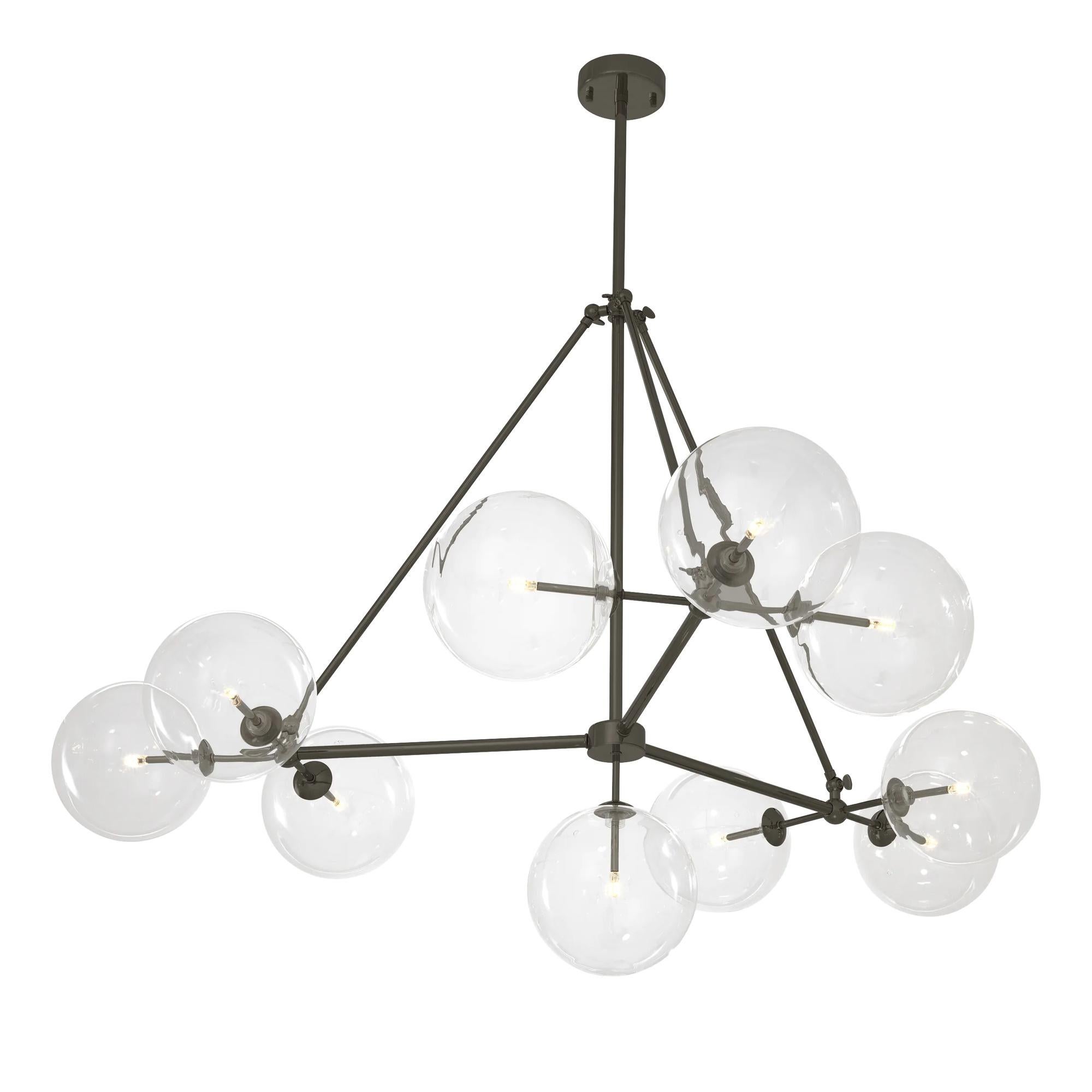 Beautiful Bermude chandelier with bronze/brass and clear glass finishes

Dimensions: ø 140 x H. 90 cm.