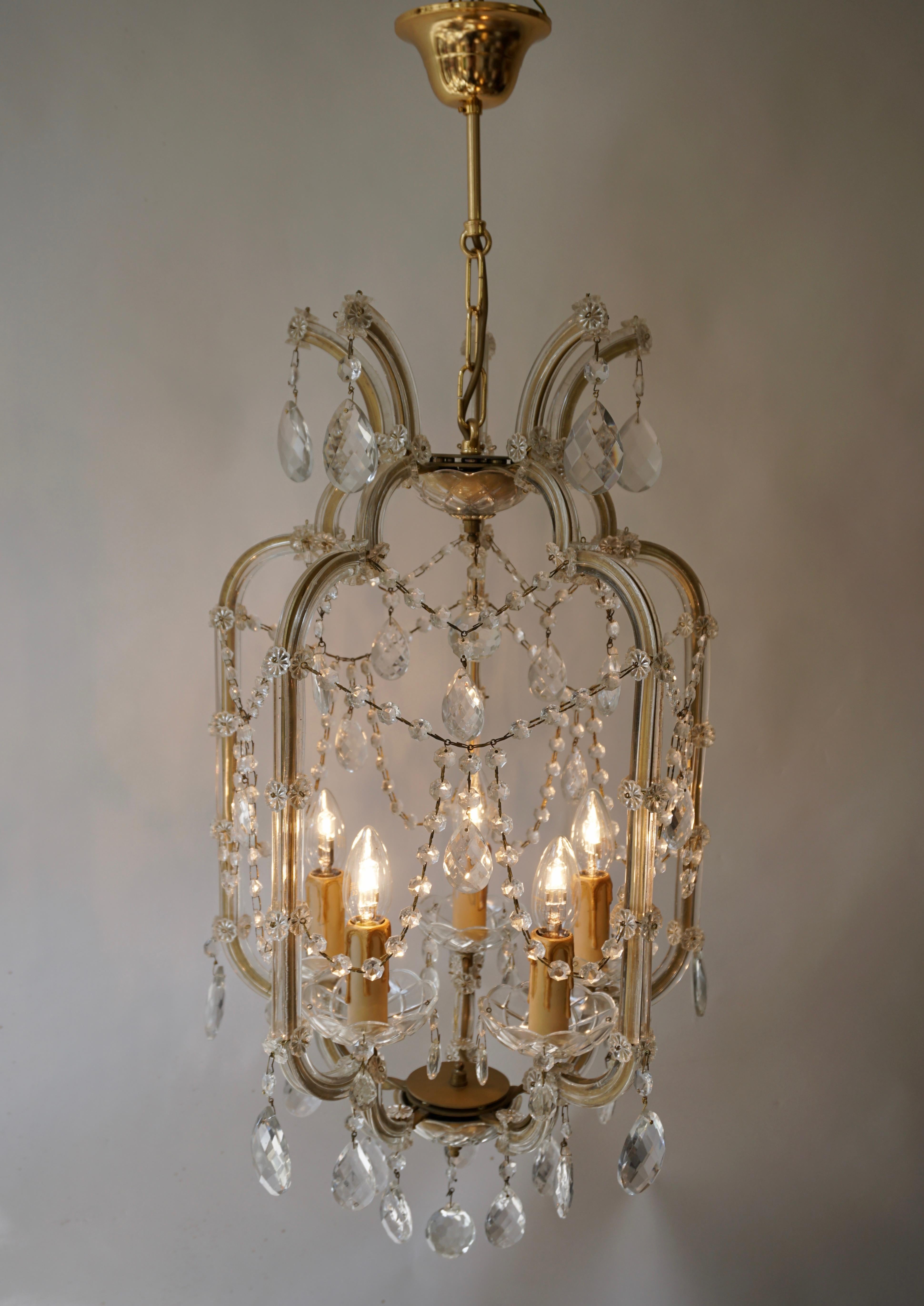 Hollywood Regency Chandelier in Glass and Brass