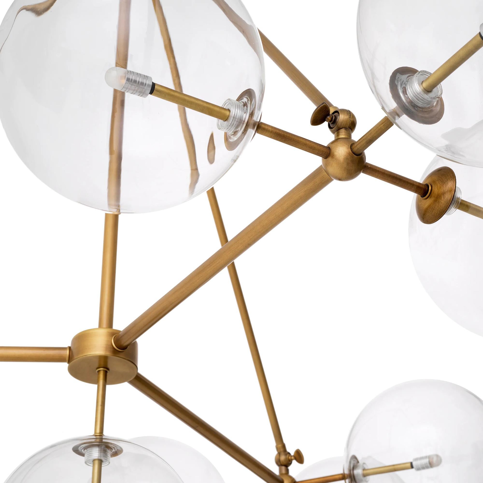 Contemporary Chandelier in Glass and Brass For Sale