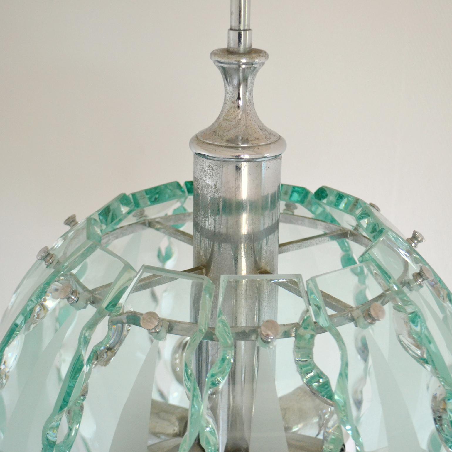 Fontana Arte Chandelier in Glass and Chrome, 04 Zero Quatro In Excellent Condition For Sale In London, GB