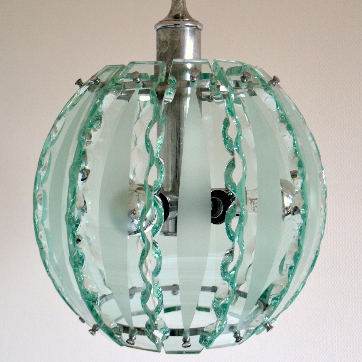 Mid-20th Century Fontana Arte Chandelier in Glass and Chrome, 04 Zero Quatro For Sale