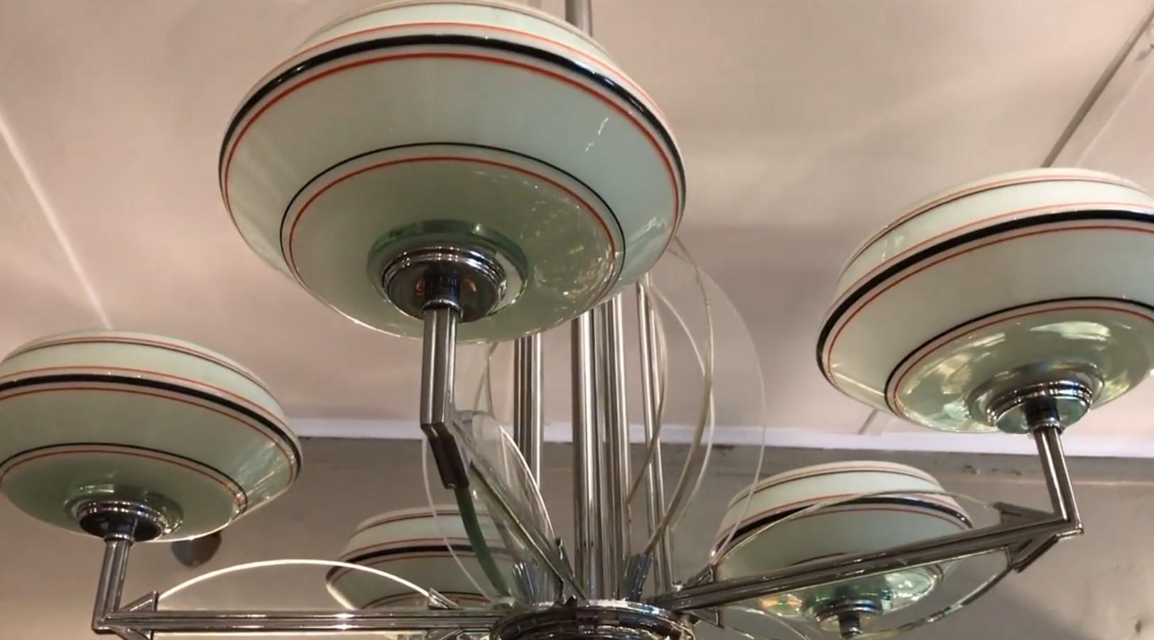 Lampadario in vetro e cromo, 50°, Francia In condizioni buone in vendita a Ciudad Autónoma Buenos Aires, C