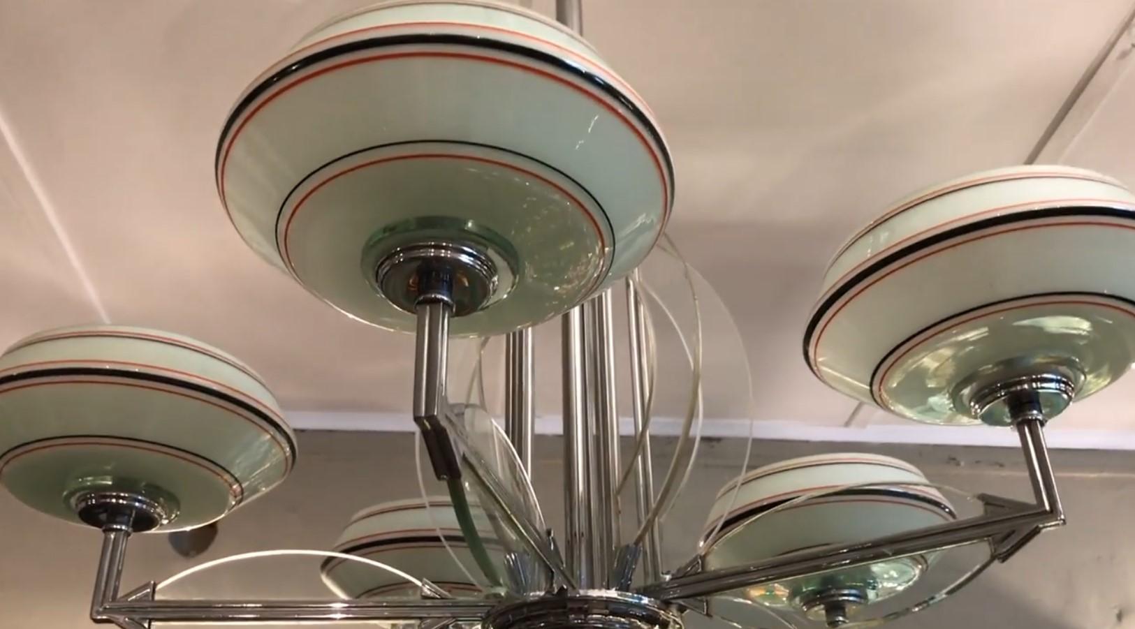 Lustre en verre et chrome, 50°, France Bon état - En vente à Ciudad Autónoma Buenos Aires, C