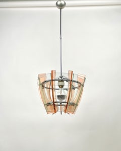 Chandelier in Glass and Chrome by Veca, Italy, 1970s