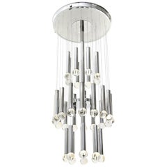 Chandelier in Glass and Chromed Metal by Gaetano Sciolari for Sciolari, 1970s