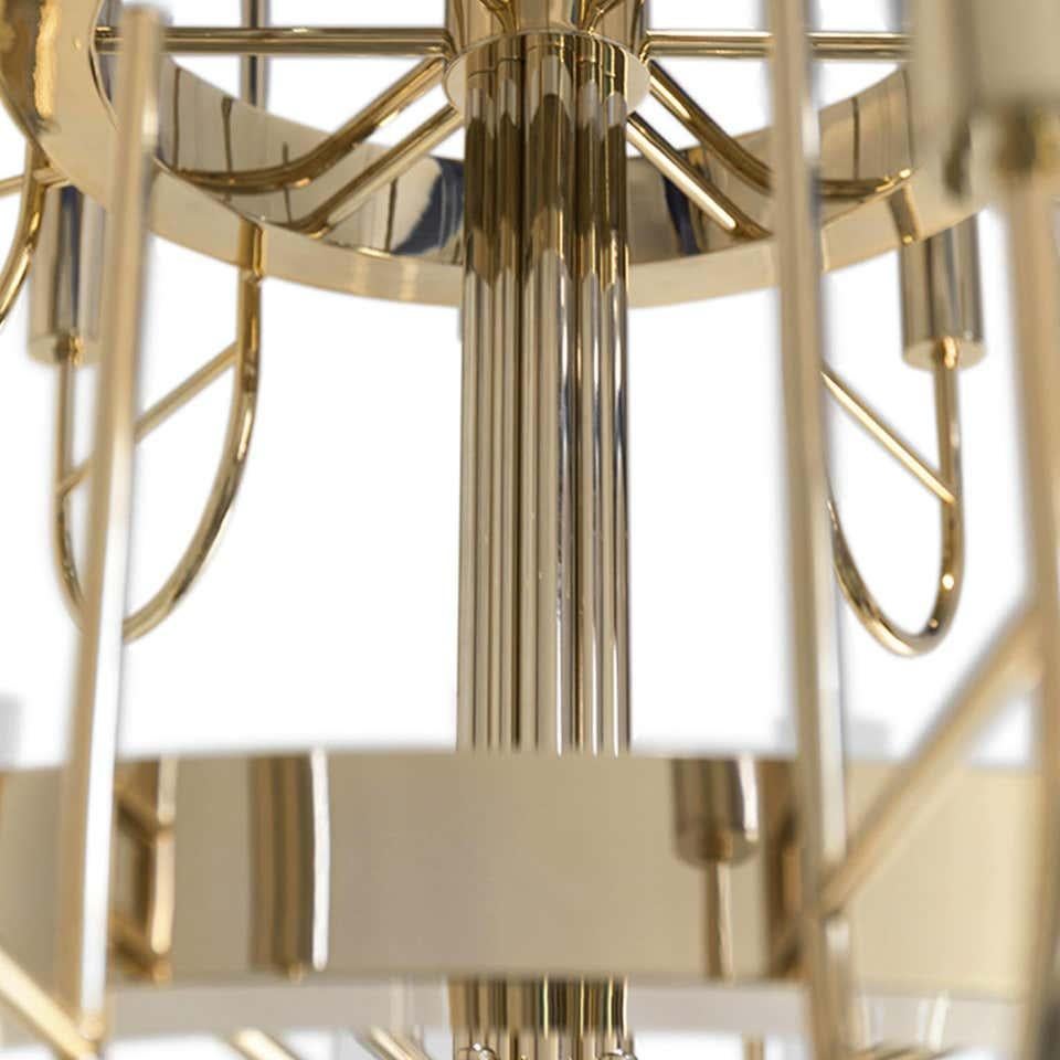 Modern Chandelier in Gold-Plated Brass with Clear Crystal Glass For Sale