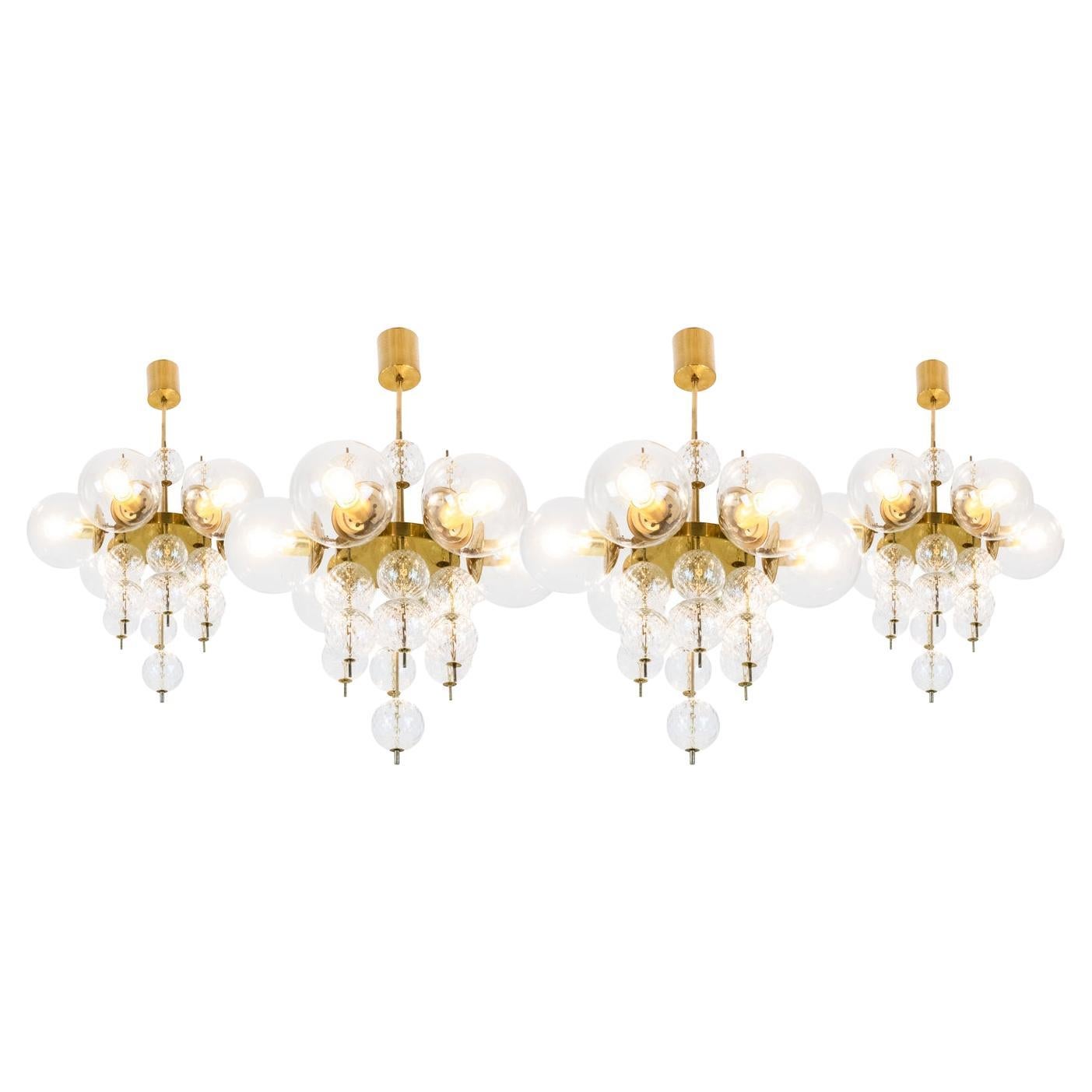 Chandelier in Golden Brass and Blown Glass, 1970s For Sale