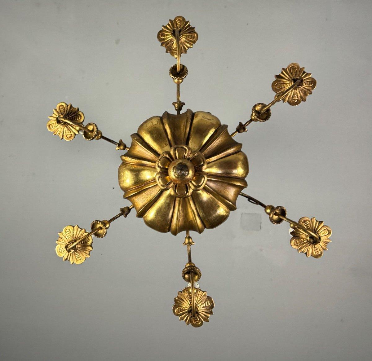 Chandelier in gilded wood and brass, Central Europe around 1900