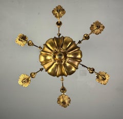 Chandelier In Golden Wood And Brass, Central Europe Circa 1900