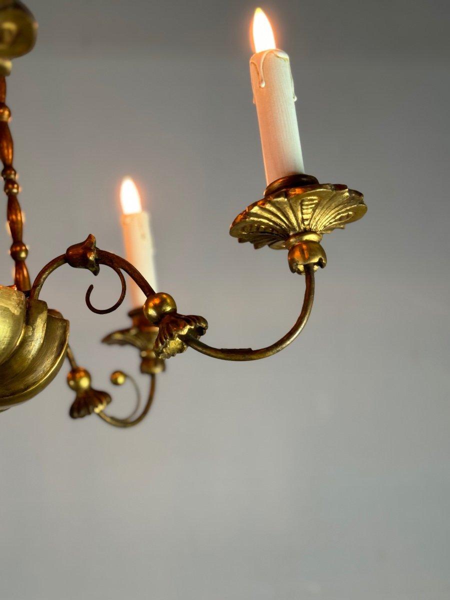 20th Century Chandelier In Golden Wood And Brass, Central Europe Circa 1900 For Sale