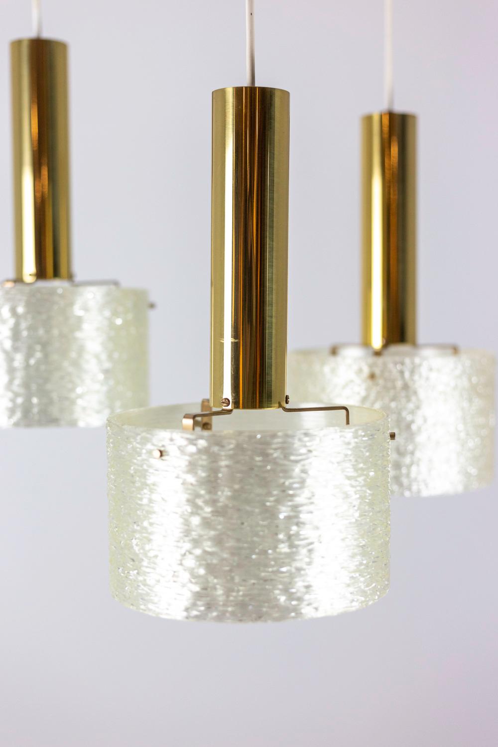 European Chandelier in Granite Resin and Gilt Brass, 1950s For Sale