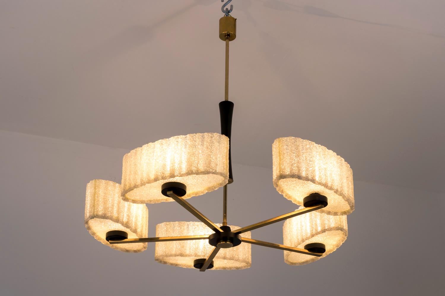 Modern Chandelier in Granite Resin and Gilt Brass, 1950s