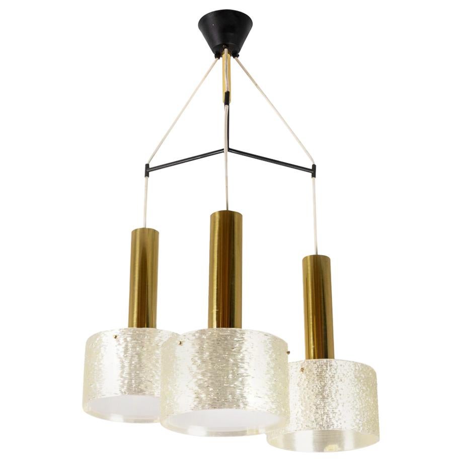 Chandelier in Granite Resin and Gilt Brass, 1950s For Sale