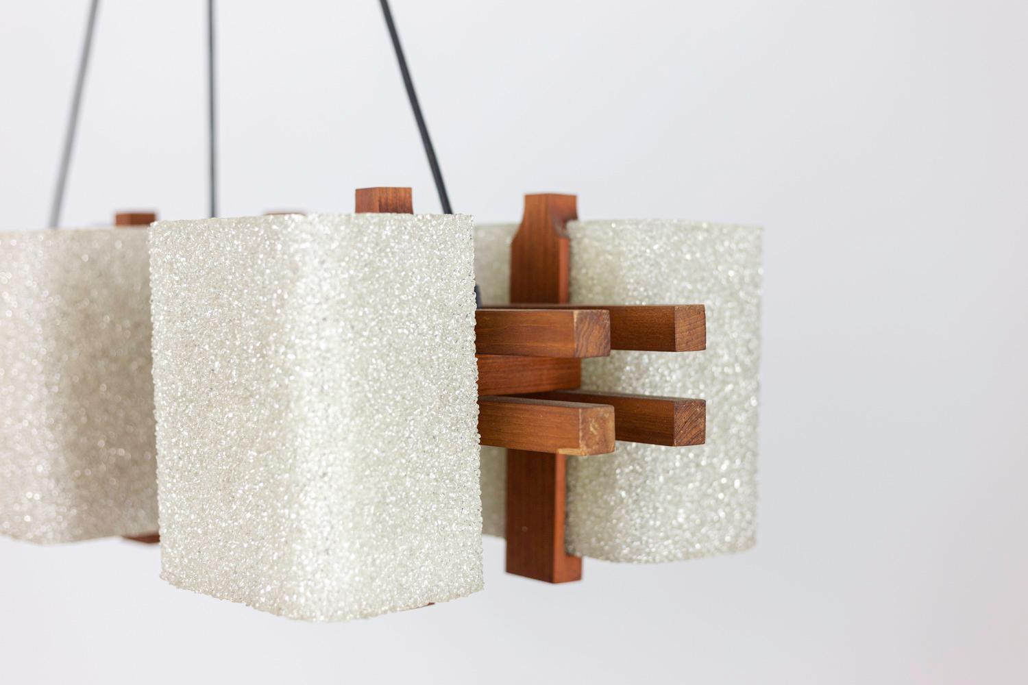 Mid-20th Century Chandelier in Granite Resin and Wood, 1950s For Sale