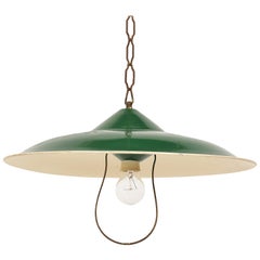 Retro Chandelier in Green Glazed Metal Pendant Italy, Industrial Style of the 1950s