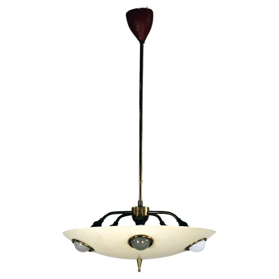Chandelier in Lacquered Aluminum and Brass by Lumen Milano 1950s  For Sale