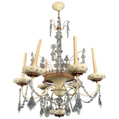 Chandelier in Lacquered and Gilded Sheet Metal and Crystals by Maison Baguès.