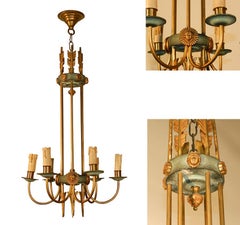 Chandelier in Lacquered Metal, Bronze and Brass, circa 1950