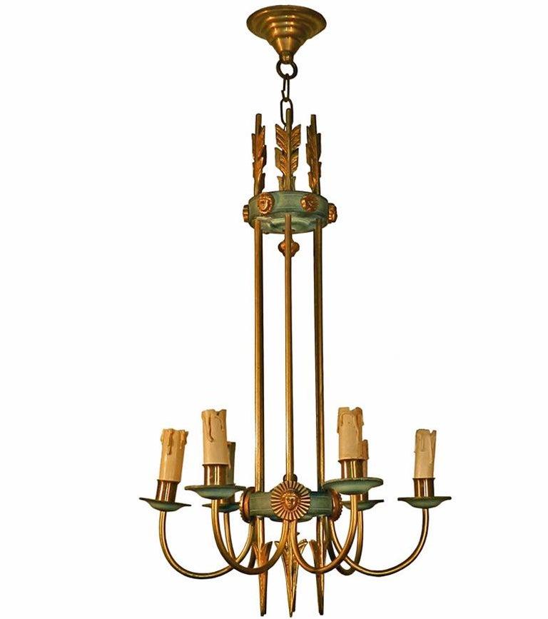 Art Deco Chandelier in Lacquered Metal, Bronze and Brass, circa 1950 For Sale