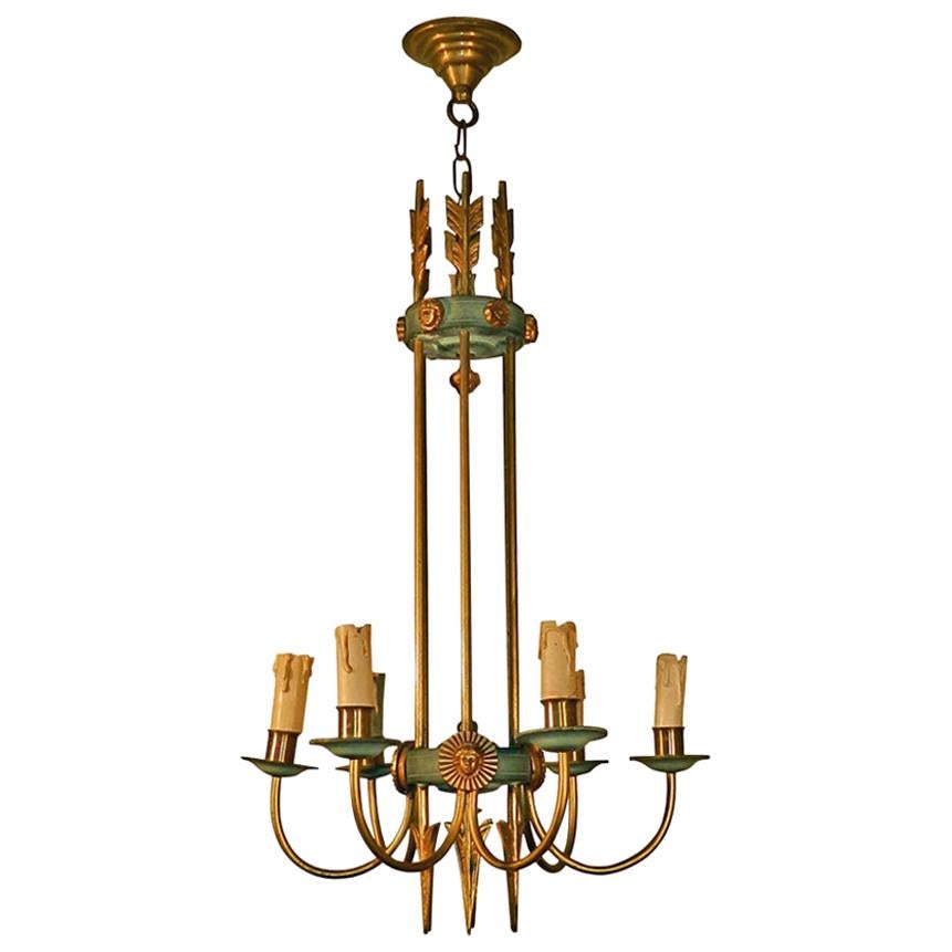 Chandelier in Lacquered Metal, Bronze and Brass, circa 1950