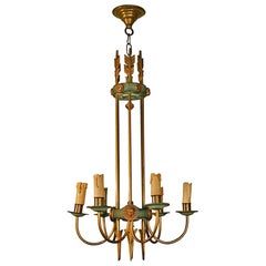 Chandelier in Lacquered Metal, Bronze and Brass, circa 1950