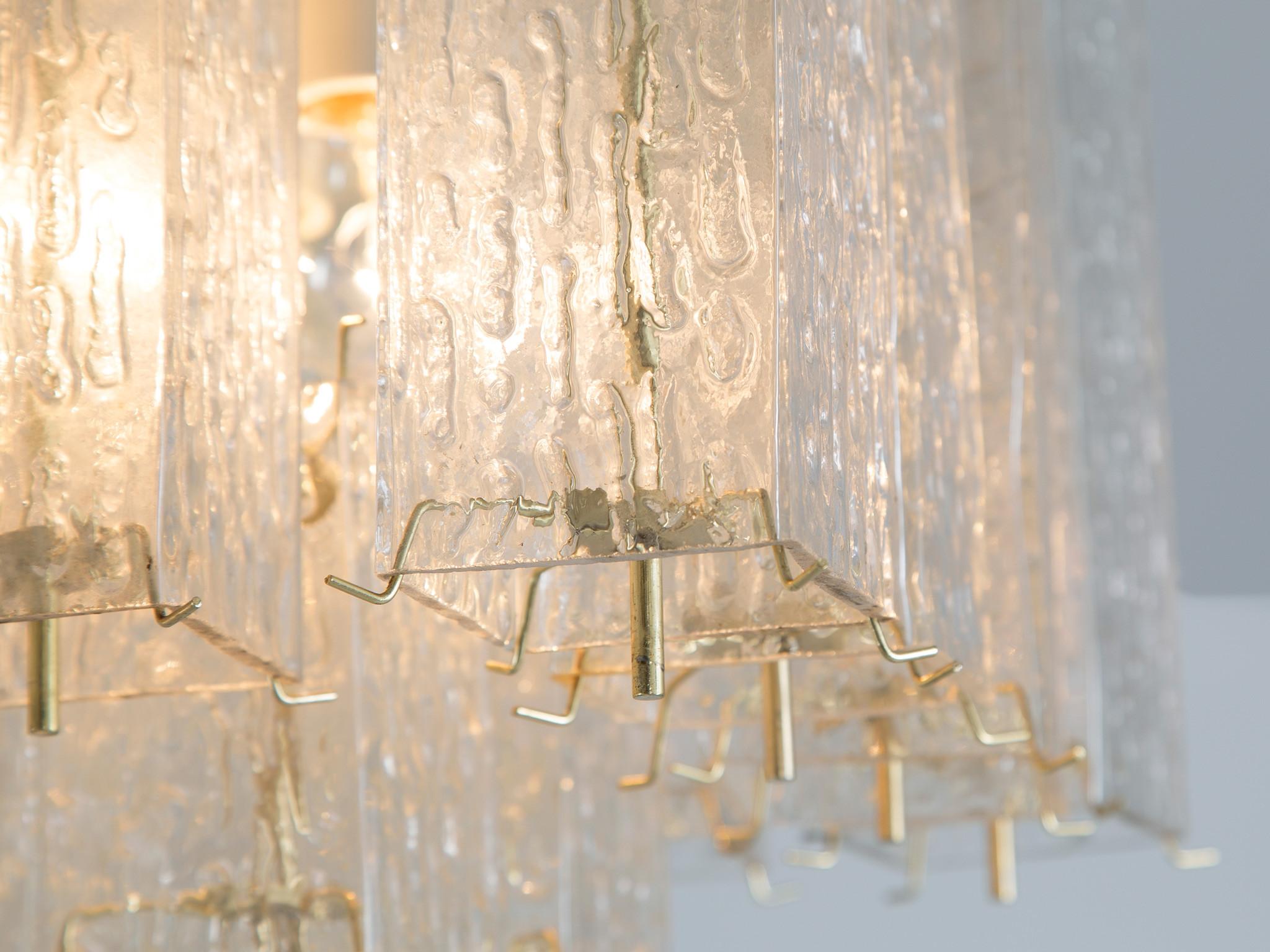 Austrian Chandelier in Layered Brass and Structured Glass