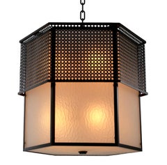 Lustre en métal avec finition bronze et verre dépoli, design contemporain